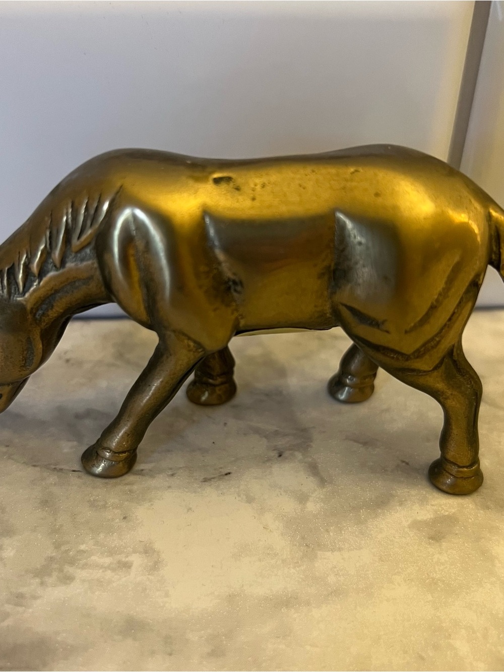 Vintage Brass Grazing Horse Figurine | Small Brass Animal